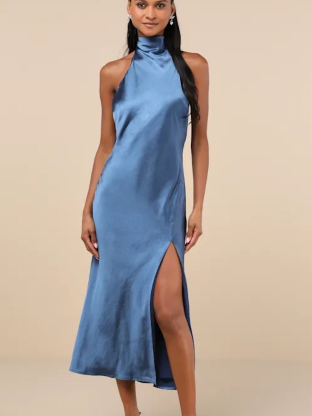 NWT Lulus Exceptional Status Blue Halter Slip Midi Dress